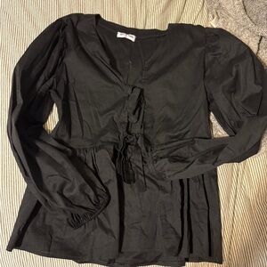 Black Long Sleeve Tie-Front Blouse